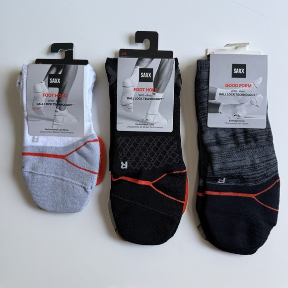 Lot of 3 SAXX Socks Mens Large 10-13 Low & Crew Ball Lock Tech Performance - Picture 1 of 15